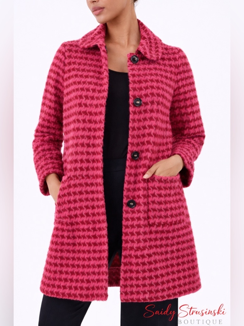 Gentile Catone Pink Textured Coat Made in Italy Statement Barbiecore Wool /S